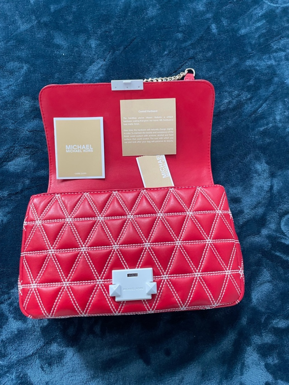 Michael Kors Red Quilted Crossbody Bag with Chain Strap